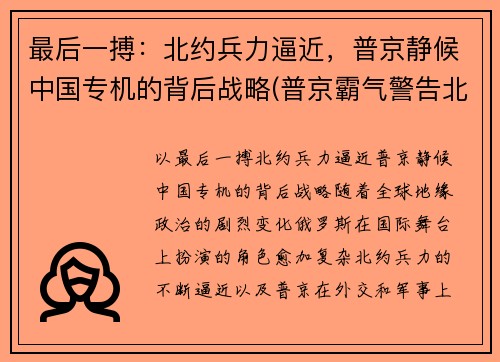 最后一搏：北约兵力逼近，普京静候中国专机的背后战略(普京霸气警告北约成员国视频)