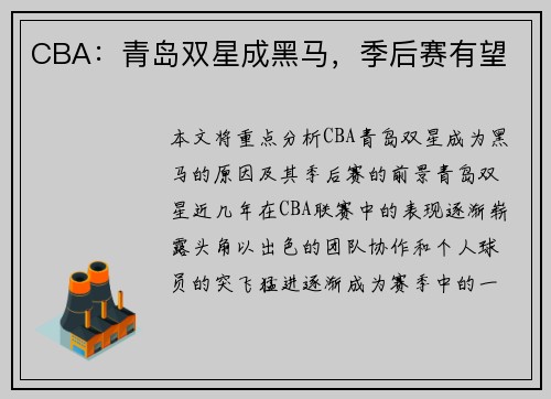 CBA：青岛双星成黑马，季后赛有望