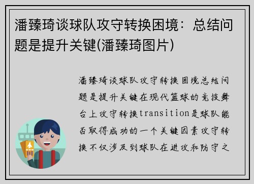 潘臻琦谈球队攻守转换困境：总结问题是提升关键(潘臻琦图片)