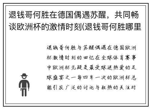 退钱哥何胜在德国偶遇苏醒，共同畅谈欧洲杯的激情时刻(退钱哥何胜哪里人)