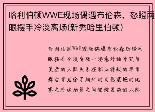 哈利伯顿WWE现场偶遇布伦森，怒瞪两眼摆手冷淡离场(新秀哈里伯顿)